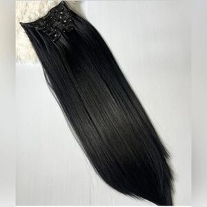 Straight hair  Long Clip ins Black Hair Extensiones 24 In